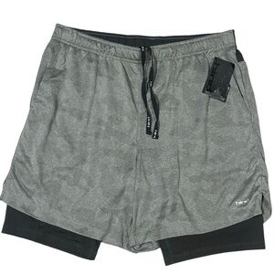 Hind Men’s Athletic Shorts Gray Black Camouflage Logo Drawstring L New